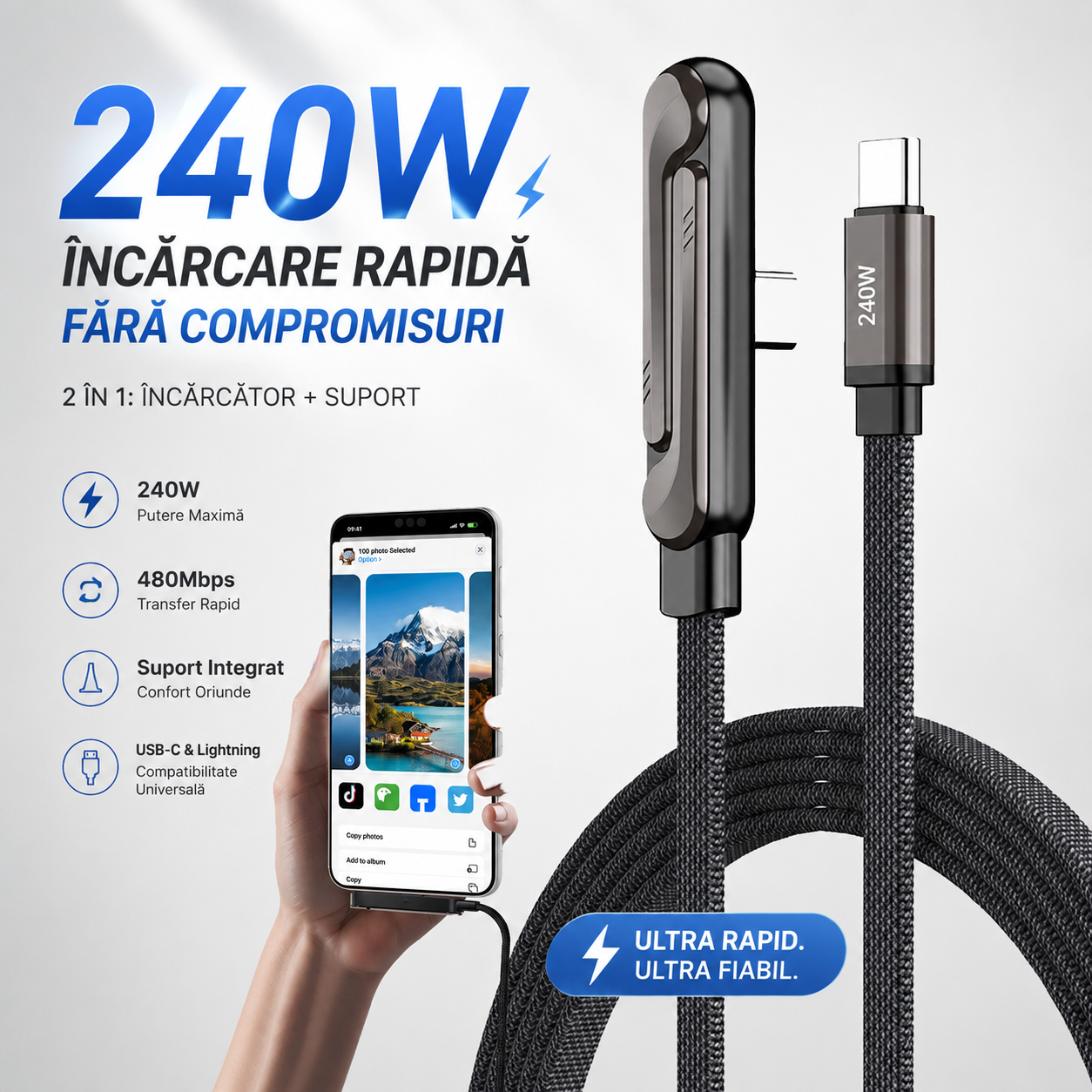 Incarcator de telefon cu suport incorporat
