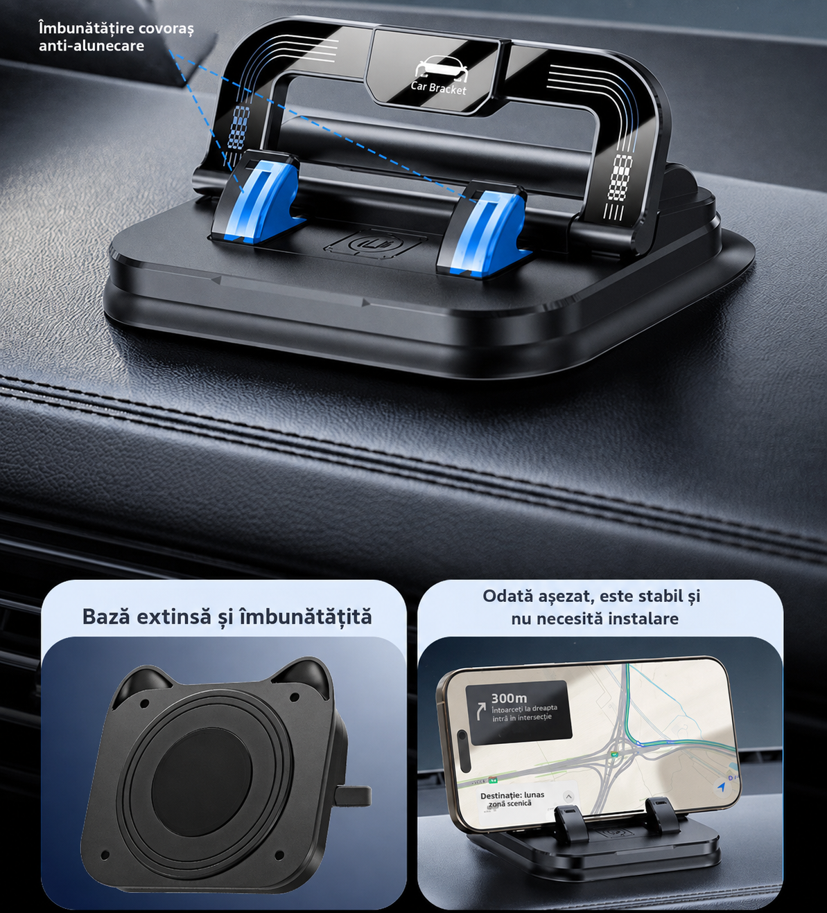 Suport Auto 360° 2-în-1 pentru Telefon și Număr de Contact